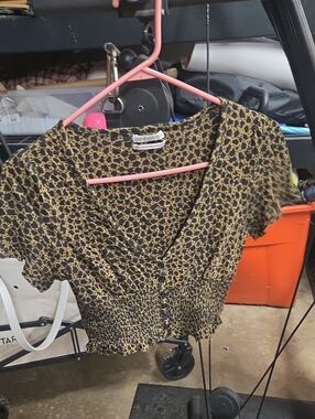 Urban Outfitters Black & Tan Leopard Print Smocked Crop Top